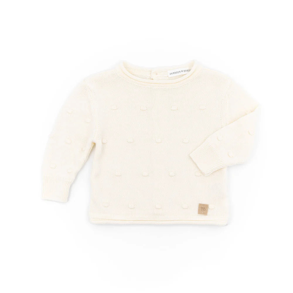 Maglia apertura dietro mini pom-pom - Bianco