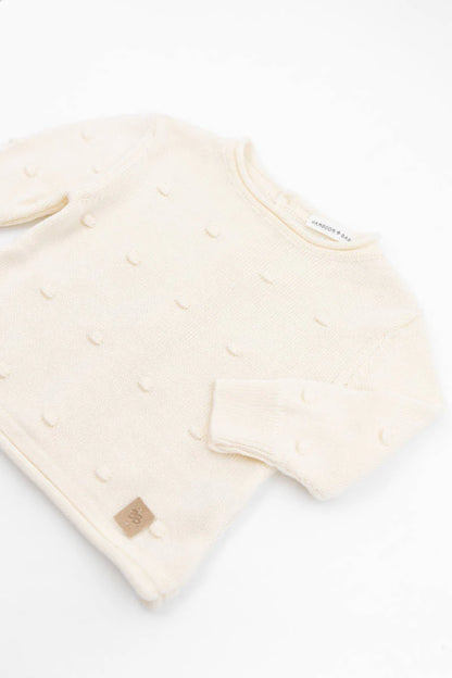 Maglia apertura dietro mini pom-pom - Bianco