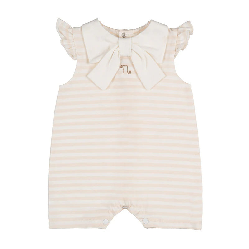 Pagliaccetto a righe beige c/fiocco