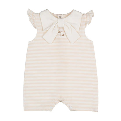 Pagliaccetto a righe beige c/fiocco